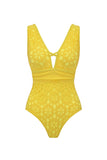 Yellow 2 Piece V-Neck Cut Out Swimsuit with Beach Dress