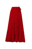 Red 2 Piece Halter 3D Flower Ruffled Swimsuit with Beach Dress