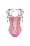 Blush 2 Piece Spaghetti Straps Appliqued Swimsuit with Beach Dress