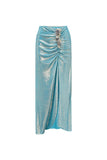Metallic Blue V-Neck 2 Piece Beaded Swimsuit with Beach Dress