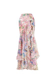 Pink Flower Long Sleeves 2 Piece Cut Out Ruffled Swimsuit with Beach Dress