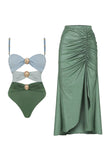 Black Spaghetti Straps 2 Piece Cut Out Swimsuit with Beach Dress