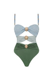 Black Spaghetti Straps 2 Piece Cut Out Swimsuit with Beach Dress