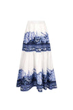 2 Piece White and Blue V-Neck Print Flower Swimsuit with Cover Up