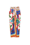 One Shoulder 2 Piece Orange Blue Print Swimwear with Cover Up Dress