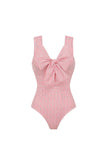 Red Striped Bowknot 2 Piece Swimwear Set with Beach Dress