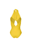 Yellow Halter Cut Out 2 Piece Swimsuit with Cover Up