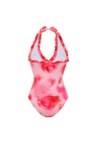 Halter Ruffled Hot Pink 2 Piece Swimsuit with Cover Up
