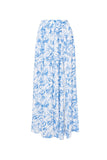 One Shoulder 2 Piece White Blue Flower Printed Swimsuit with Beach Dress