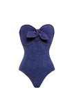Sweetheart Navy Denim 2 Piece Swimsuit with Cover Up Skirt