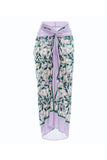 Halter 3D Flower Cut Out 2 Piece Lilac Swimsuit with Cover Up Dress
