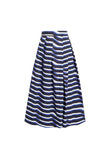 Navy Off The Shoulder 2 Piece Striped Swimsuit with Cover Up