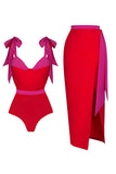 Red 2 Piece Spaghetti Straps Swimsuit with Beach Dress