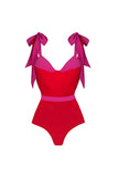 Red 2 Piece Spaghetti Straps Swimsuit with Beach Dress