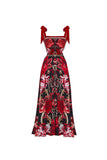 2 Piece Spaghetti Straps Black Red Floral Swimsuit with Cover Up