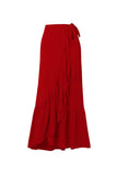 Red 2 Piece Ruffled V-Neck Swimsuit with Beach Dress
