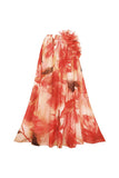 Orange Ruffled 2 Piece V-Neck Swimsuit with Beach Dress