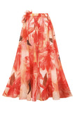 Orange Ruffled 2 Piece V-Neck Swimsuit with Beach Dress