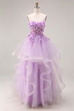 Lilac Sweetheart Princess Lace Up Back 3D Flowers Long Prom Dress with Organza