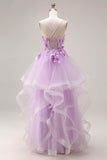 Lilac Sweetheart Princess Lace Up Back 3D Flowers Long Prom Dress with Organza