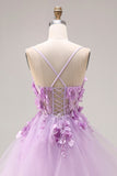 Lilac Sweetheart Princess Lace Up Back 3D Flowers Long Prom Dress with Organza