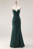 Sweetheart Dark Green Mermaid Corset Long Prom Dress with Slit