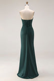 Sweetheart Dark Green Mermaid Corset Long Prom Dress with Slit
