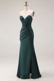 Sweetheart Dark Green Mermaid Corset Long Prom Dress with Slit