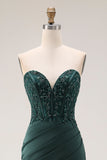 Sweetheart Dark Green Mermaid Corset Long Prom Dress with Slit