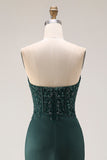 Sweetheart Dark Green Mermaid Corset Long Prom Dress with Slit