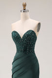 Sweetheart Dark Green Mermaid Corset Long Prom Dress with Slit