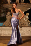 Mermaid Strapless Lilac Corset Beaded Long Prom Dress with Slit