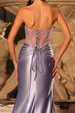 Mermaid Strapless Lilac Corset Beaded Long Prom Dress with Slit