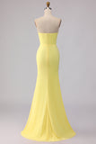 Yellow Strapless Mermaid Satin Maxi Dress