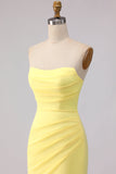 Yellow Strapless Mermaid Satin Maxi Dress