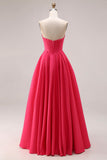 Candy Pink Sweetheart A-Line Corset Ruched Long Prom Dress