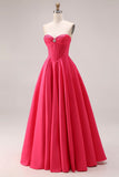 Candy Pink Sweetheart A-Line Corset Ruched Long Prom Dress