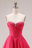 Candy Pink Sweetheart A-Line Corset Ruched Long Prom Dress