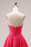 Candy Pink Sweetheart A-Line Corset Ruched Long Prom Dress