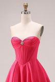 Candy Pink Sweetheart A-Line Corset Ruched Long Prom Dress