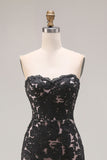 Black Lace Mermaid Sweetheart Lace Up Back Long Prom Dress with Slit