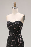 Black Lace Mermaid Sweetheart Lace Up Back Long Prom Dress with Slit