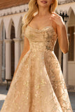 Sparkly Champagne A-Line Corset Long Tulle Prom Dress with Sequins