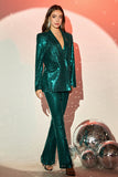 Sparkly Green Sequins Notched Lapel Women Choir Suits with Belt