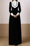 Black and White Velvet A-Line High Neck Long Formal Dress