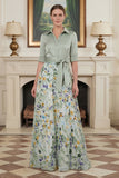Sage Green Printed A Line Mother of the Bride Dress with Sleeve