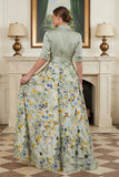 Sage Green Printed A Line Mother of the Bride Dress with Sleeve
