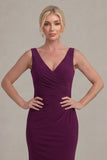 Grape Sheath V Neck Mother of the Bride Dress with Cloak