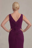 Grape Sheath V Neck Mother of the Bride Dress with Cloak