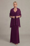 Grape Sheath V Neck Mother of the Bride Dress with Cloak